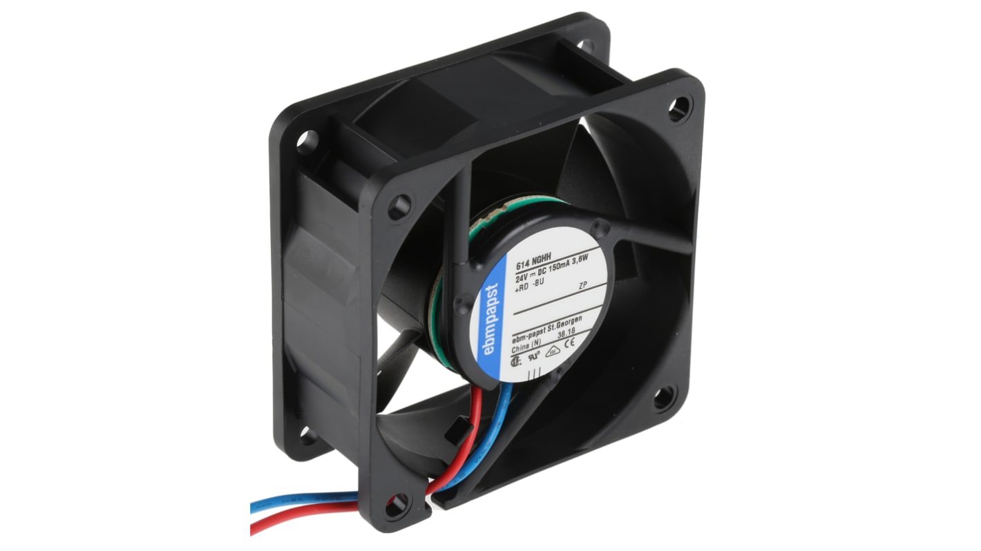 ebm-papst 600 N Series Axial Fan, 24 V dc, DC Operation, 54m³/h, 3.6W, 150mA Max, 60 x 60 x 25mm