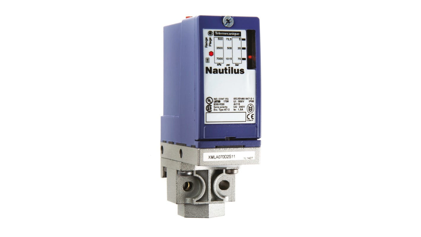 Telemecanique Sensors Pressure Sensor, 50bar Min, 70bar Max, Relay Output, Differential Reading
