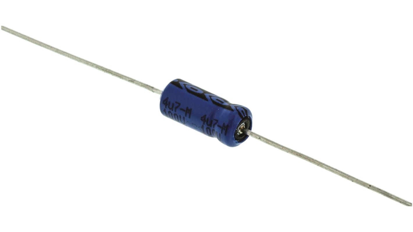 Vishay Aluminium Electrolytic Capacitor 4.7μF 100V dc 4.5mm Axial 021 ASM Series, Through Hole Electrolytic, ±20%