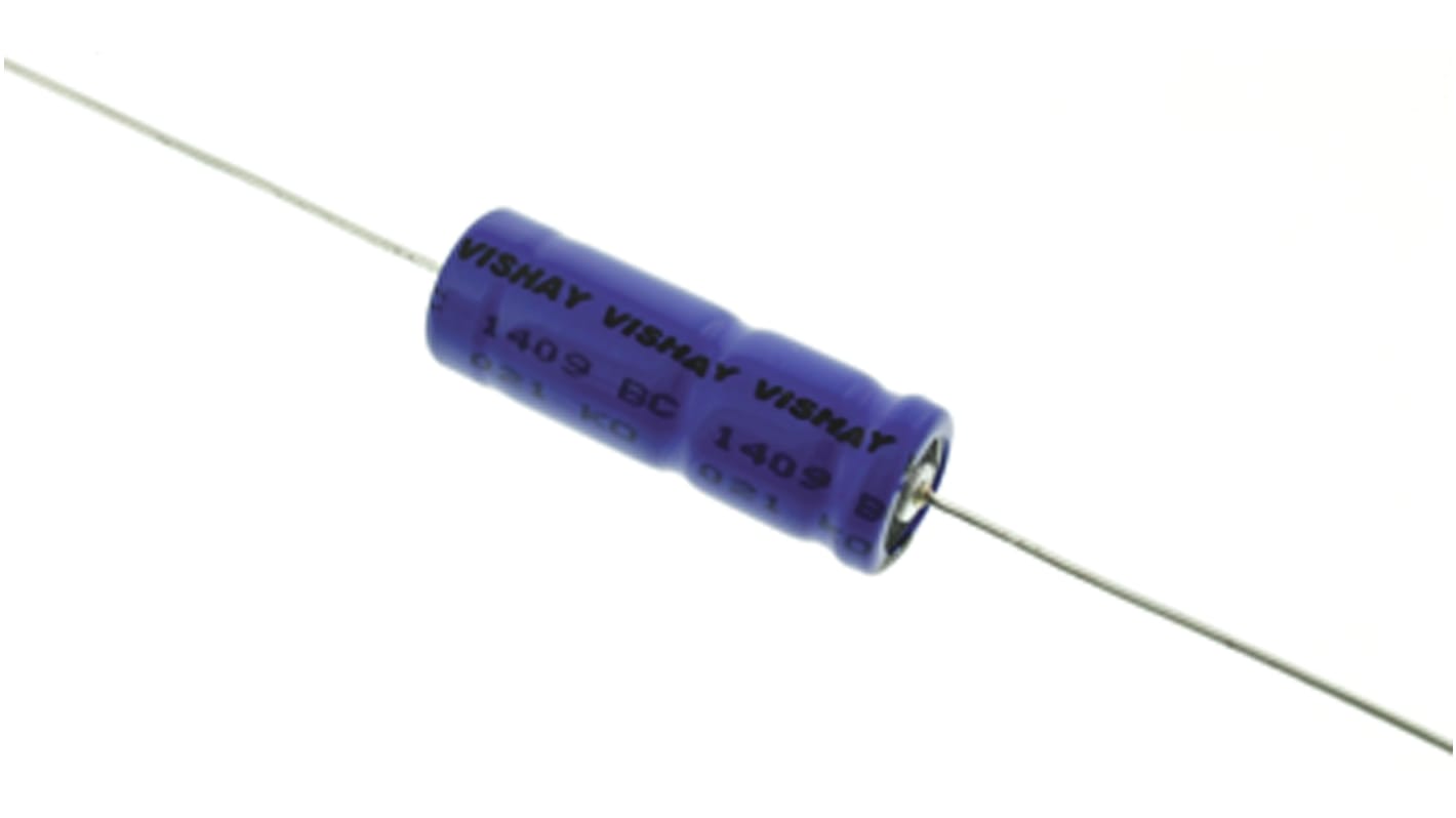 Vishay Aluminium Electrolytic Capacitor 100μF 100V dc 10mm Axial 021 ASM Series, Through Hole Electrolytic, ±20%