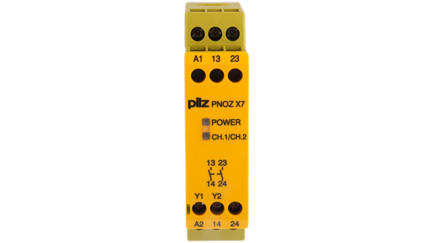Pilz PNOZ X PNOZ X7 Emergency Stop Safety Relay, 24V ac/dc, Single Channel, 2 Safety Contacts
