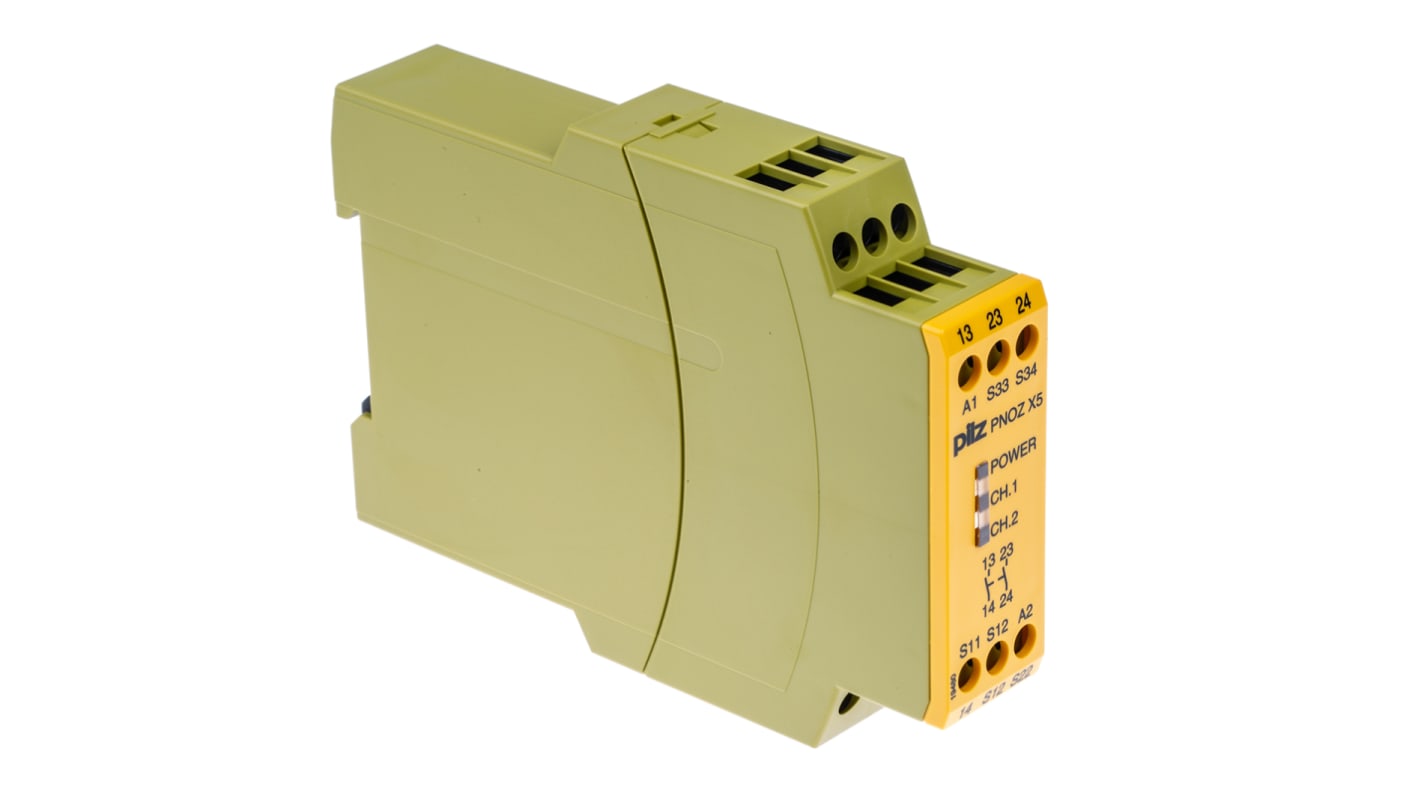 Pilz PNOZ X PNOZ X5 Emergency Stop Safety Relay, 24V ac/dc, Single/Dual-Channel, 2 Safety Contacts