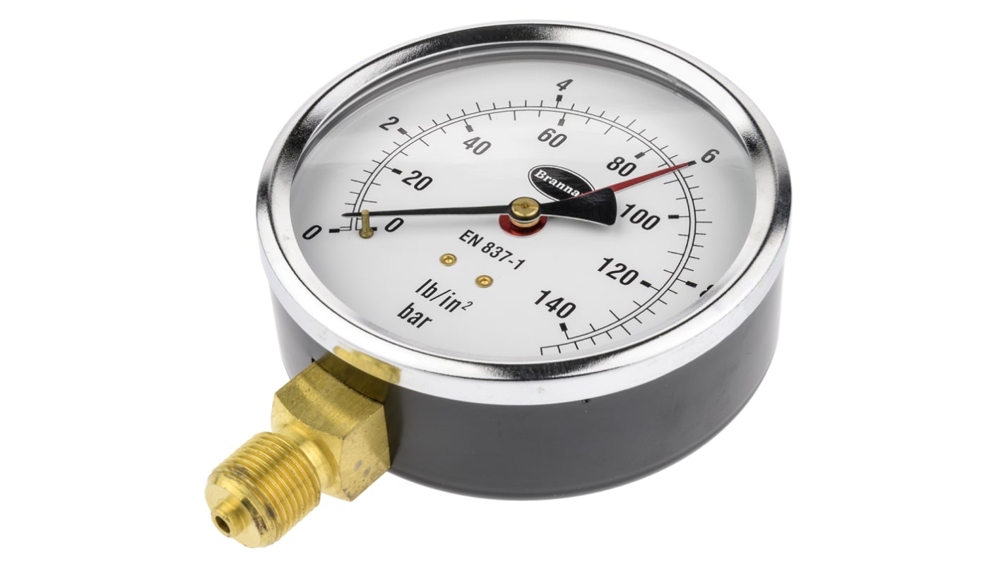 Brannan G 3/8 Analogue Pressure Gauge 10bar Bottom Entry 100mm Outside Diameter