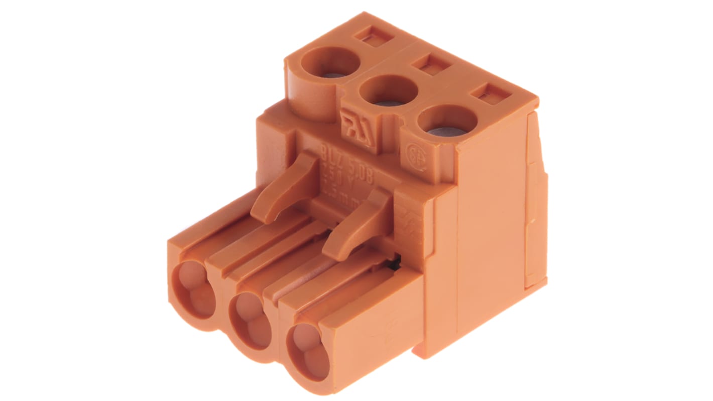 Weidmuller BL 5.08 Series Pluggable Terminal Block, 3-Contact, 5.08mm Pitch, Cable Mount, 1-Row, Screw Termination