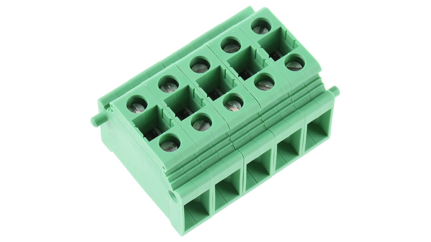 Phoenix Contact PCB端子排, 10mm间距, 76A, 320 V, THT安装, 螺钉端接, 直向, 绿色, KDS10系列