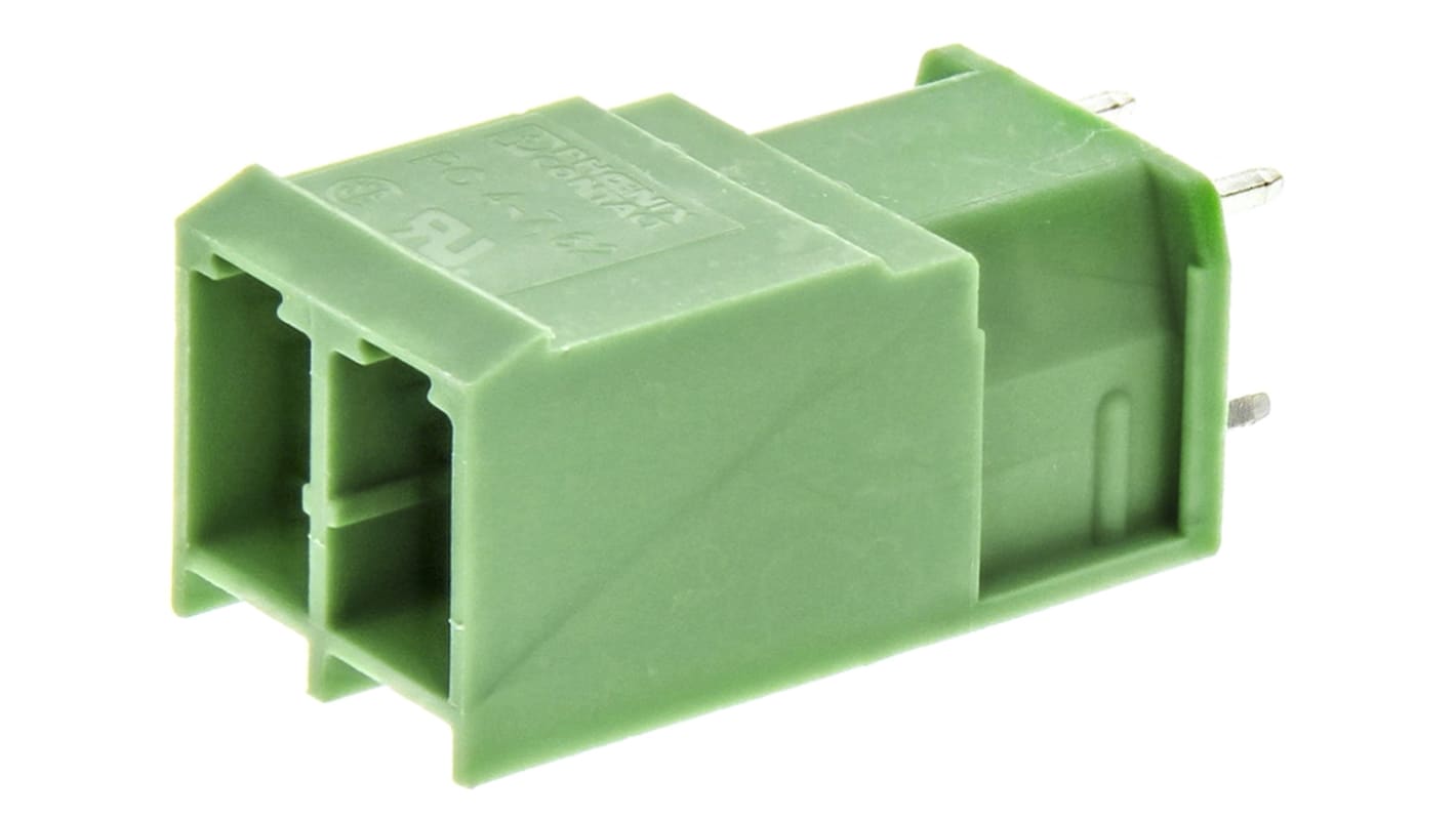 Phoenix Contact, 7.62mm Pitch, PCV 4/ 2-G-7.62, 2 Way, , Pluggable Terminal Block, Header, Solder Termination, 1804687