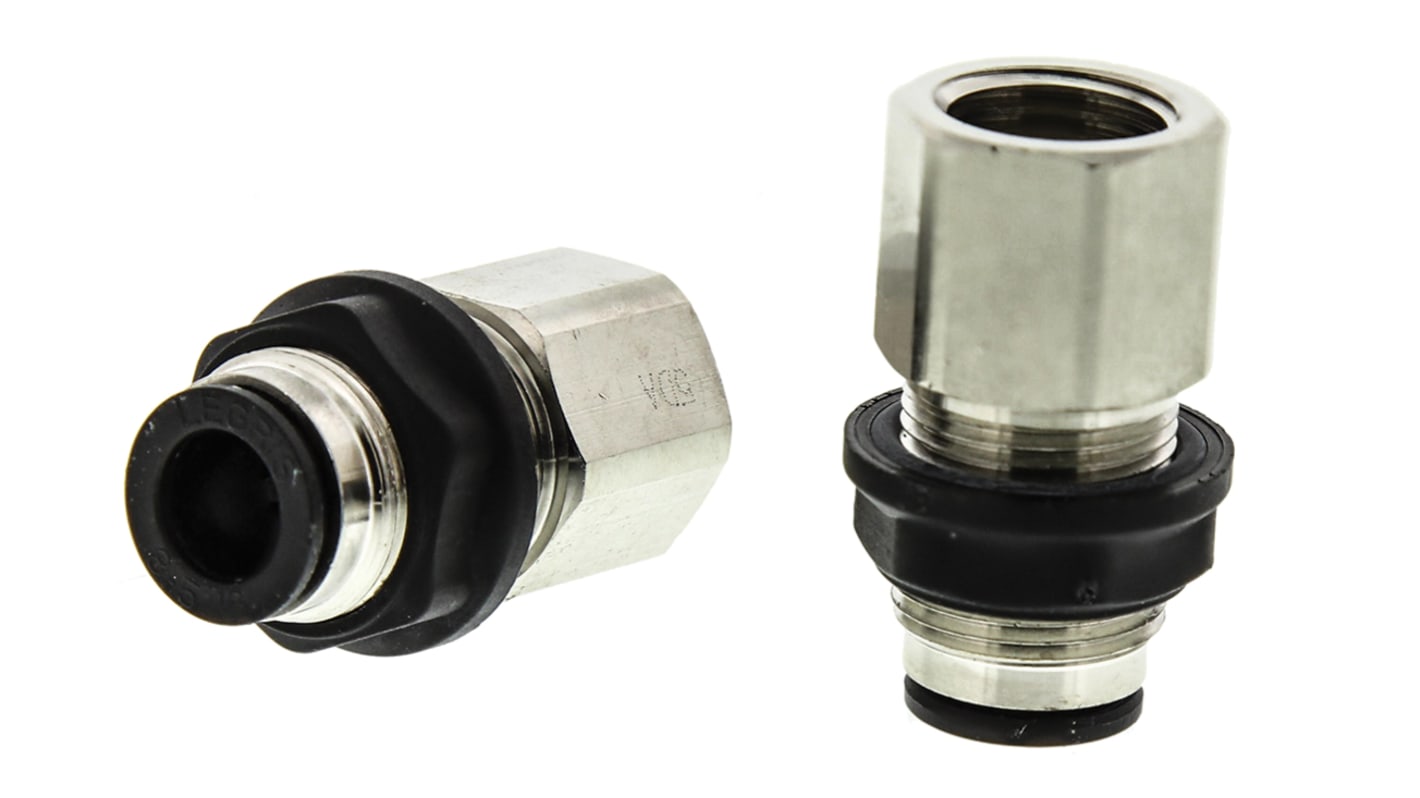 Legris LF3000 Series Bulkhead Threaded-to-Tube Adaptor, G 1/4 Female to Push In 8 mm, Threaded-to-Tube Connection Style