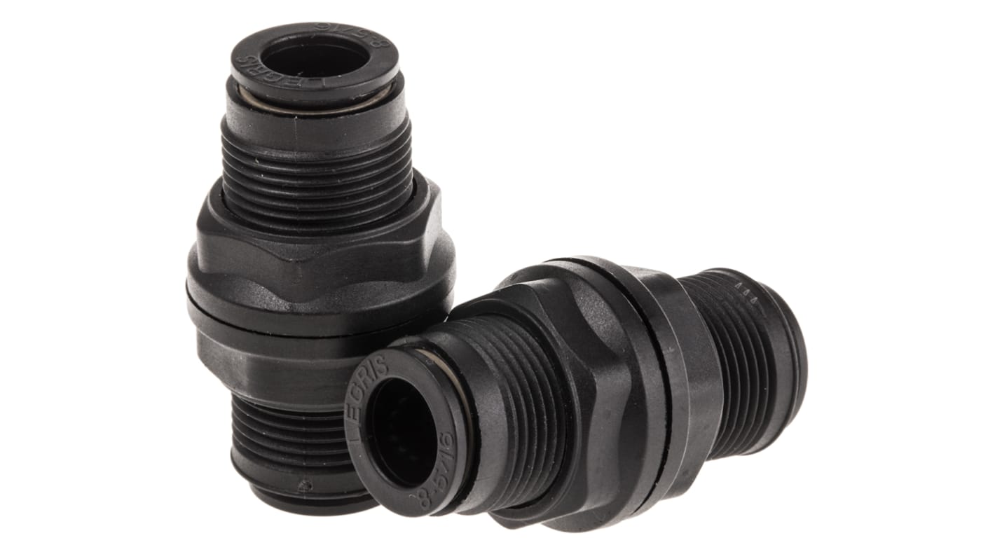 Legris LF3000 Series Bulkhead Tube-to-Tube Adaptor, Push In 8 mm to Push In 8 mm, Tube-to-Tube Connection Style