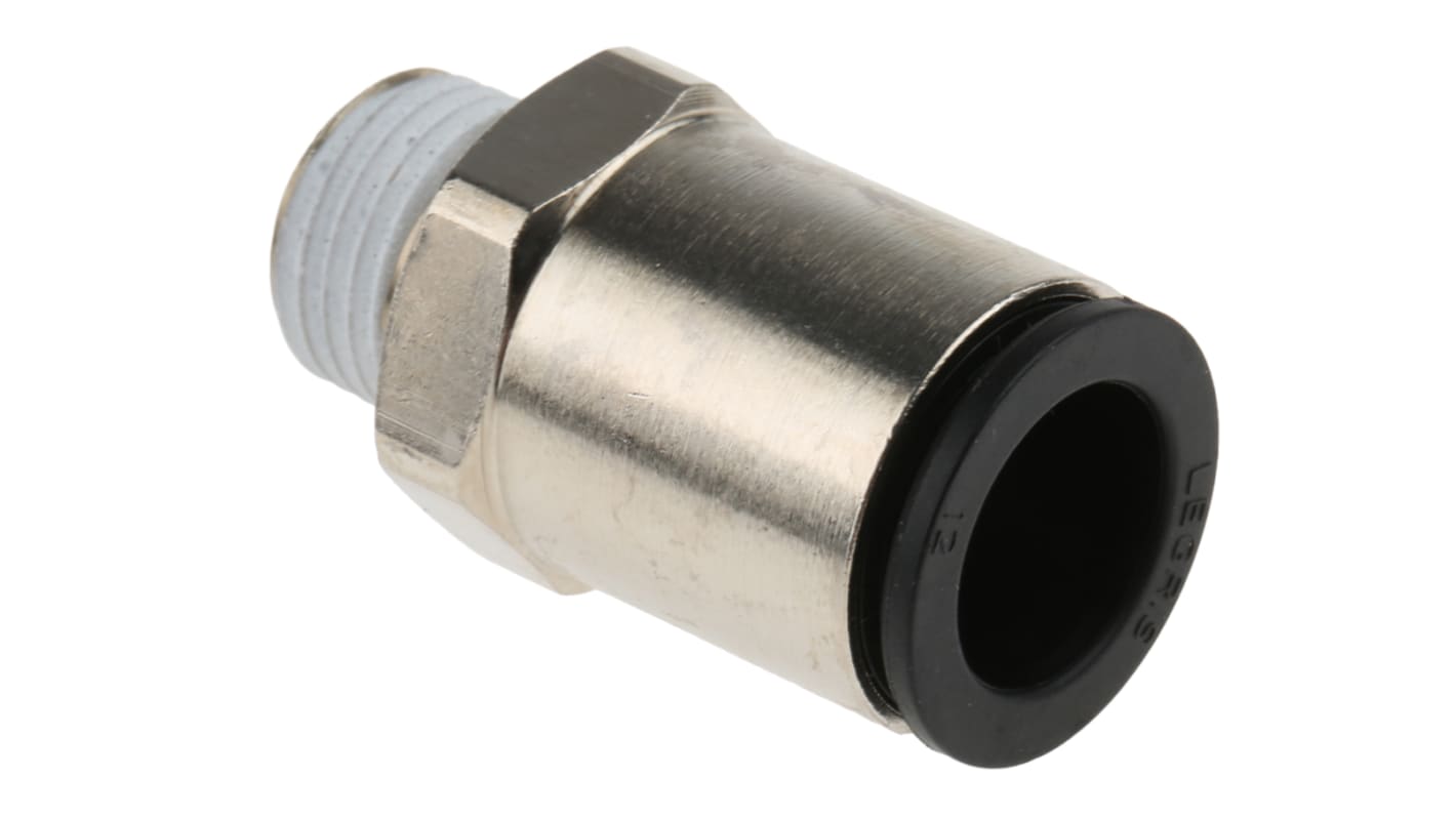 Legris LF3000 R1/4 Stecker x 12-mm-Steckanschluss Gerader Gewindeadapter, Gewinde-zu-Rohr, Messing vernickelt, R1/4