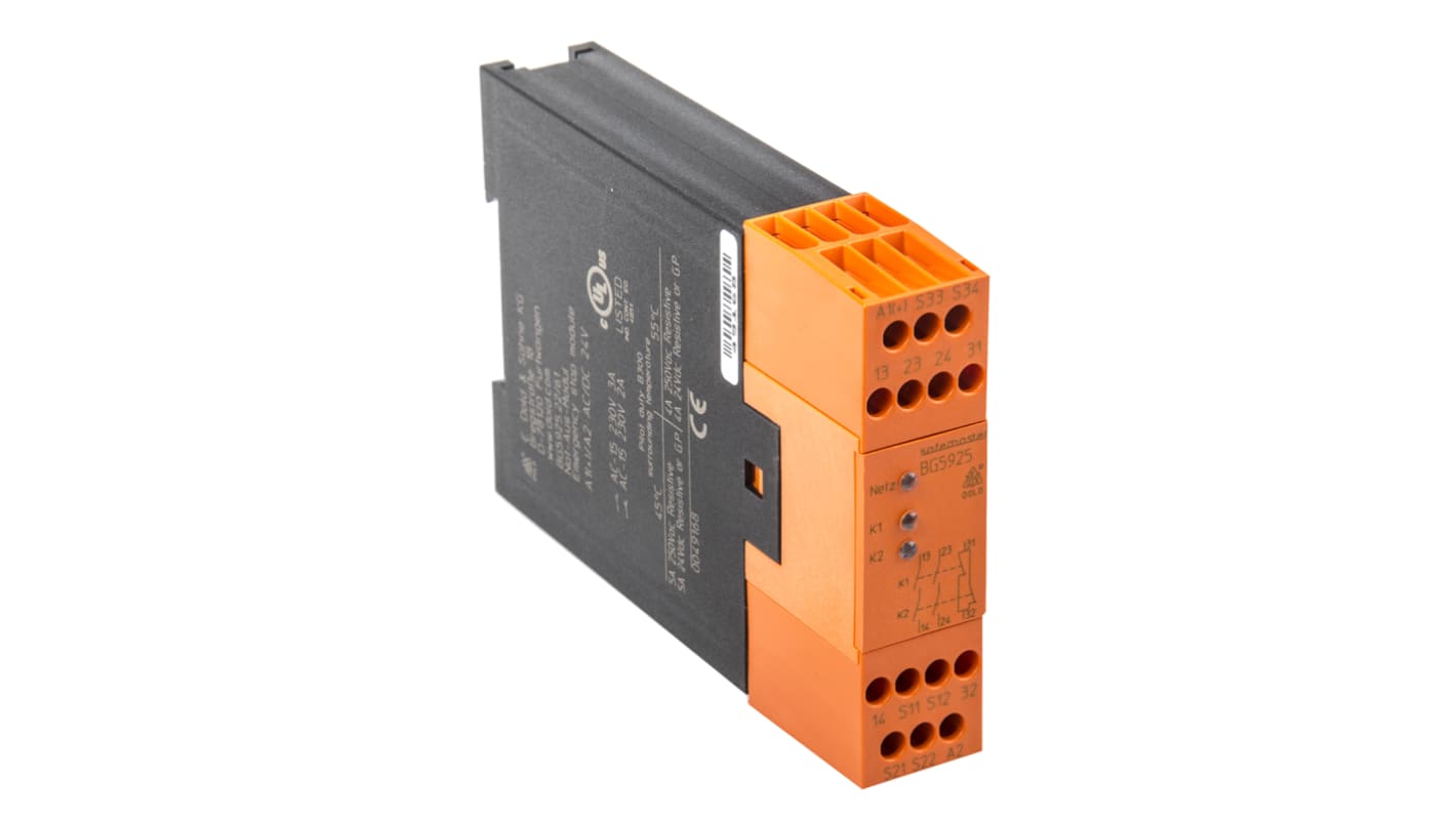 Dold BG 5925 Sicherheitsrelais, 24V ac/dc, 1, 2-Kanal, 3 Sicherheitskontakte Not-Aus, 4 ISO 13849-1 3 SIL IEC 61508