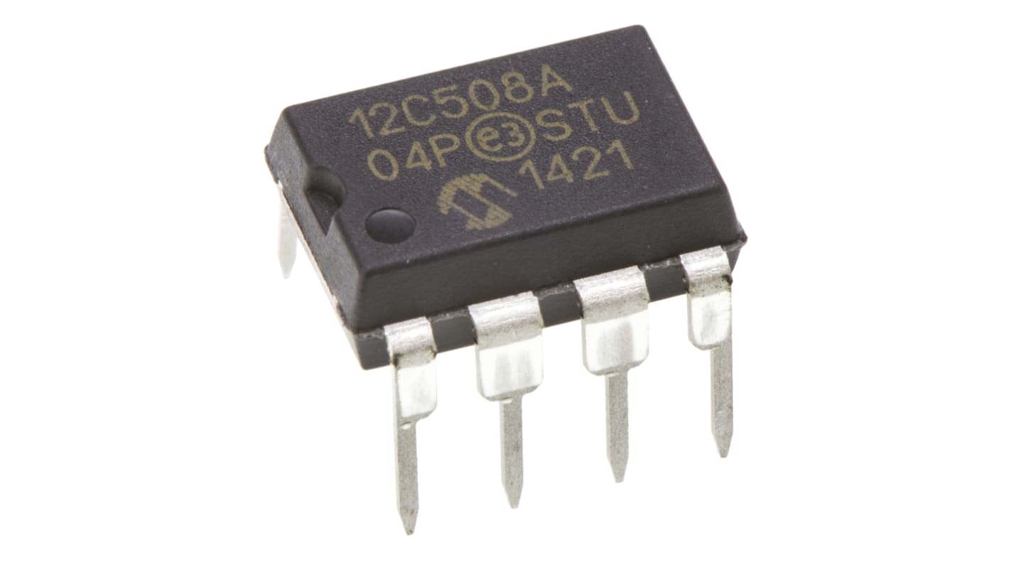 Microchip PIC12C单片机, PIC内核, 8针, PDIP, 最大4MHz, 512 x 124 字 EPROM, 25 B RAM