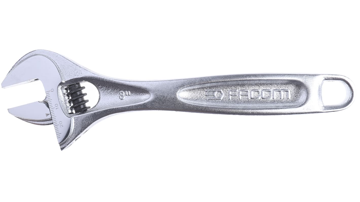 Facom Adjustable Spanner, 206 mm Overall, 27mm Jaw Capacity, Metal Handle