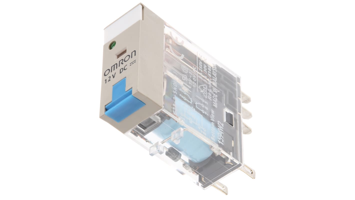 Omron PCB Mount Non-Latching Relay, 12V dc Coil, 5A Switching Current, DPDT