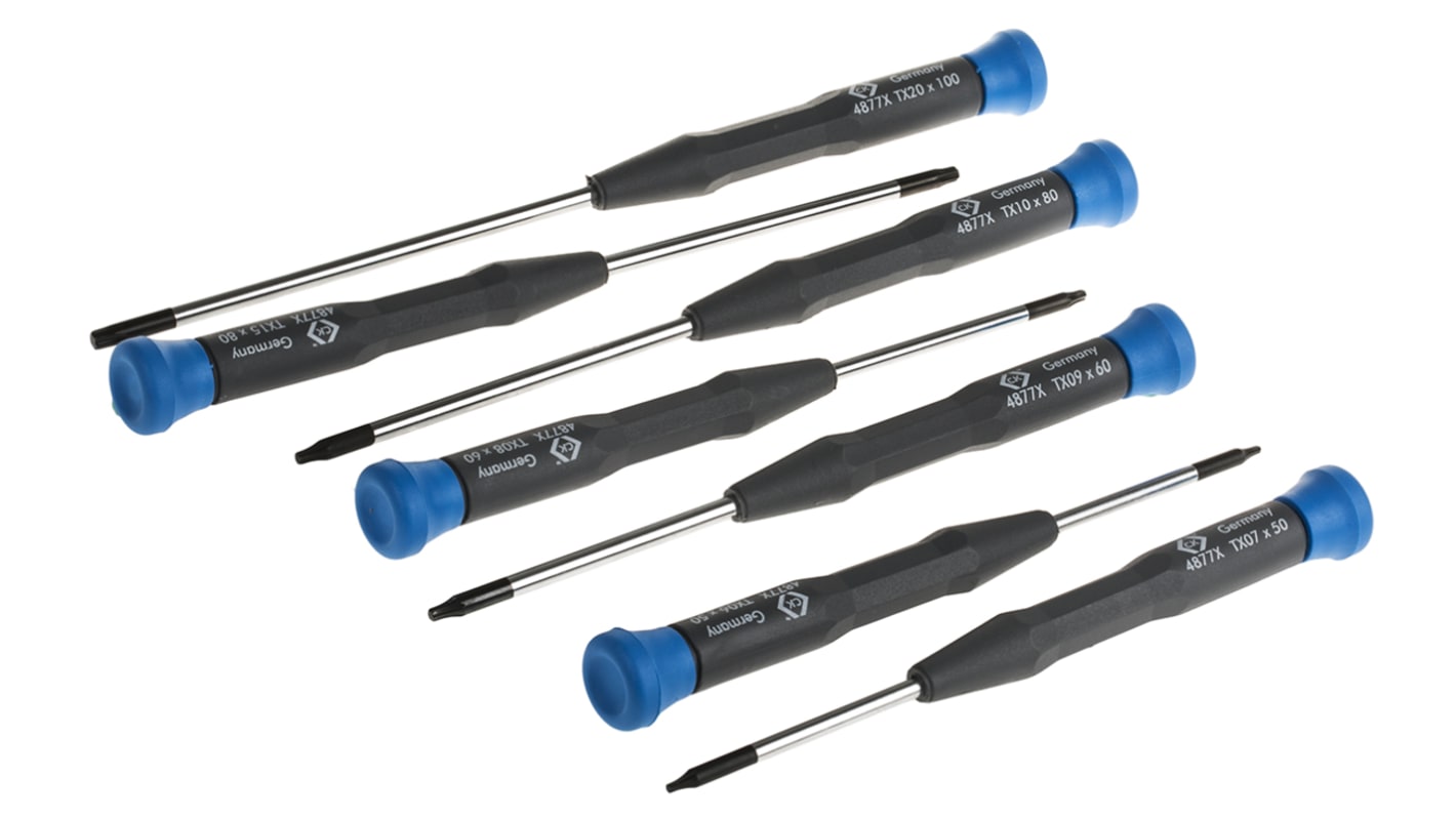 Set di cacciaviti CK, 7 pezzi Torx, lama Punta nera, cromata