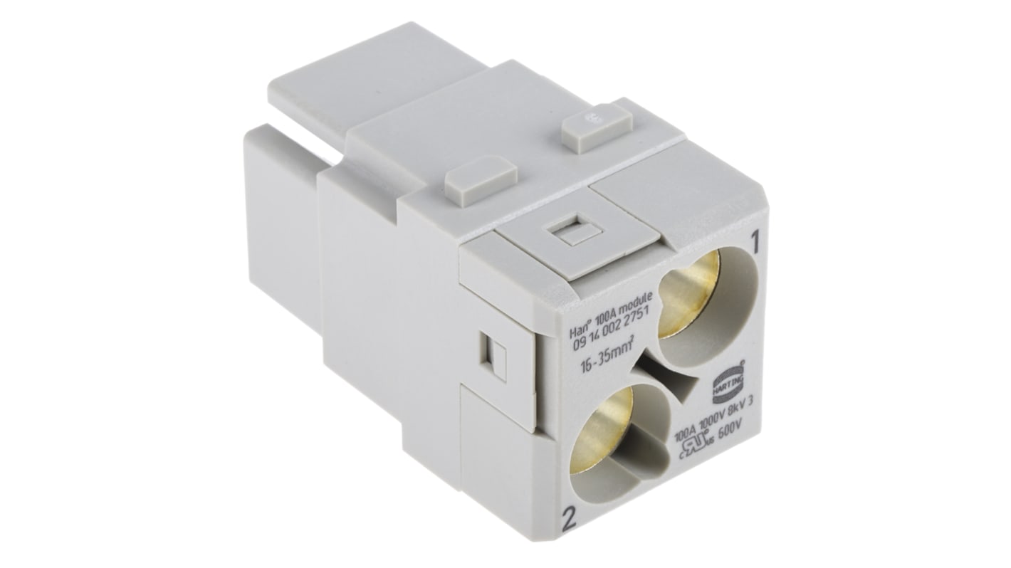 HARTING Heavy Duty Power Connector Module, 100A, Female, Han-Modular Series, 2 Contacts