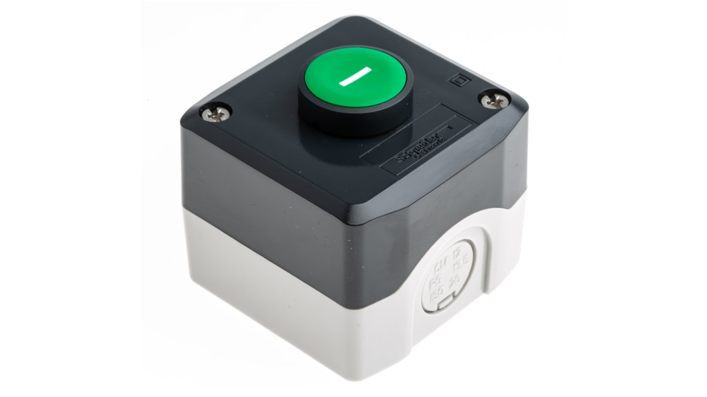 Schneider Electric Spring Return Enclosed Push Button - SPST, Polycarbonate, 1 Cutouts, Green, I, IP66, IP67,