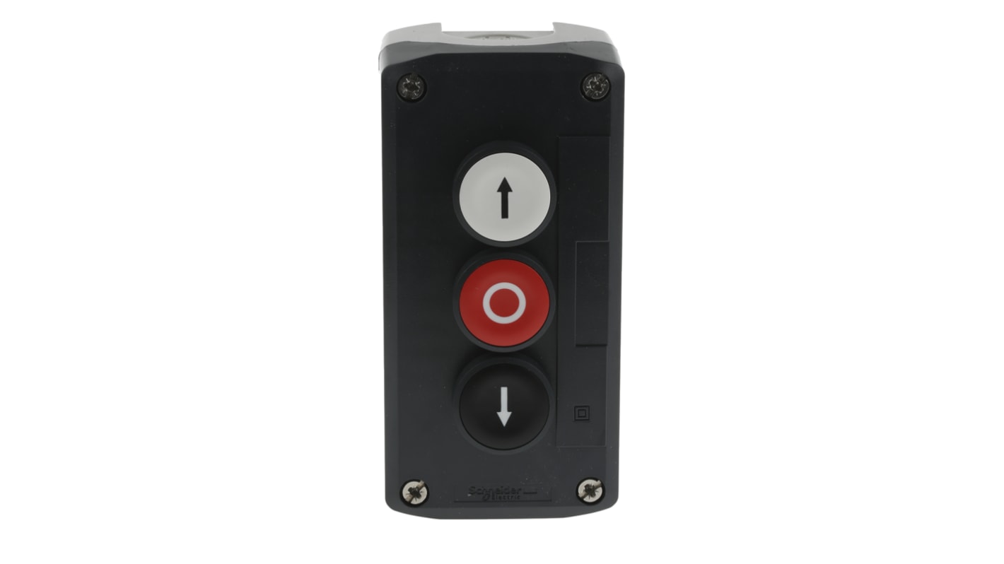 Schneider Electric Spring Return Enclosed Push Button - SPST, Polycarbonate, 3 Cutouts, Black, Red, White, Yes, IP66,