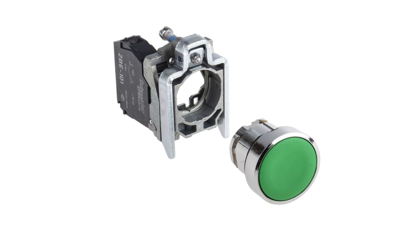 Schneider Electric 按钮, Φ22mm开孔, 面板安装, 绿色圆形, 单刀单掷, IP66, IP67, IP69, IP69K, Harmony XB4系列