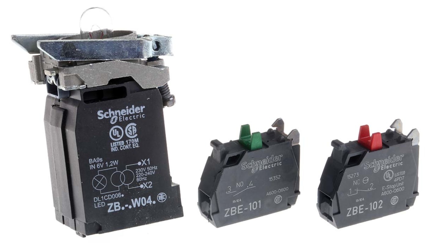 シュナイダーエレクトリック ライトブロック＆ホルダ 1 NO + 1 NC 230V ac ネジターミナル ZB4BW045