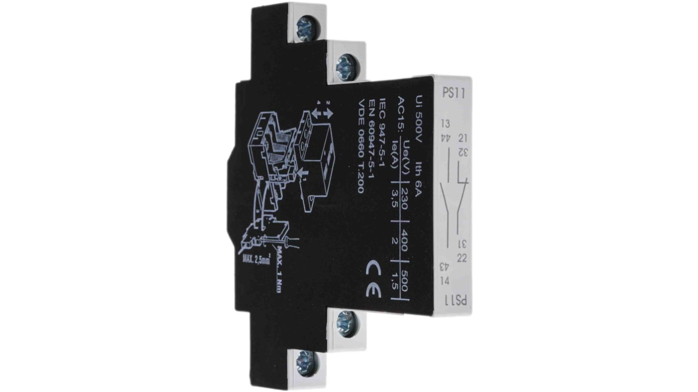 RS PRO Auxiliary Contact - 1NC + 1NO, 2 Contact, DIN Rail Mount