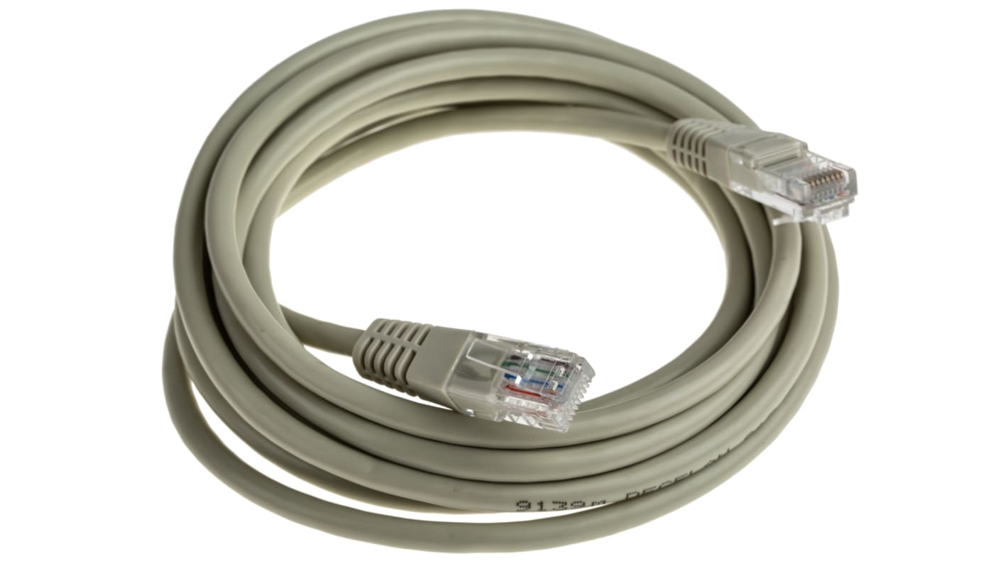 Decelect, 3m Cat5e, Grey RJ45 to Male RJ45 Male, U/UTP Unshielded, Terminated PVC Sheath