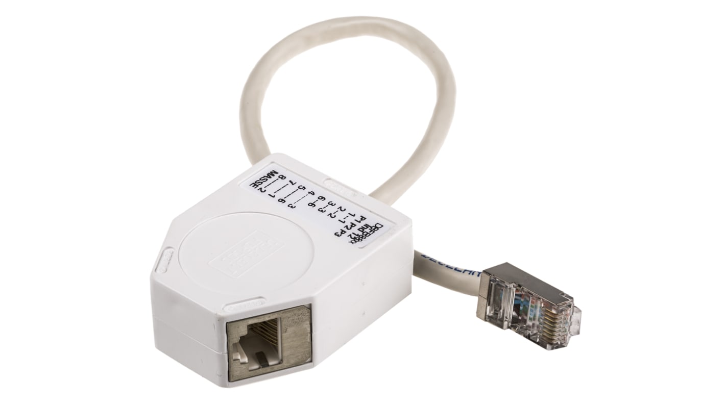 Adaptador RJ Decelect, interfaz Hembra RJ45, Macho RJ45, de Cat5e, de 2 puertos, apantallado, longitud 250 mm