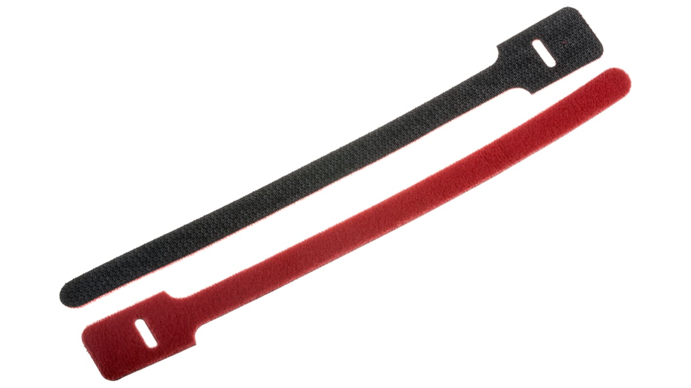 RS PRO Hook & Loop Cable Tie, 225mm x 13 mm, Red Fabric