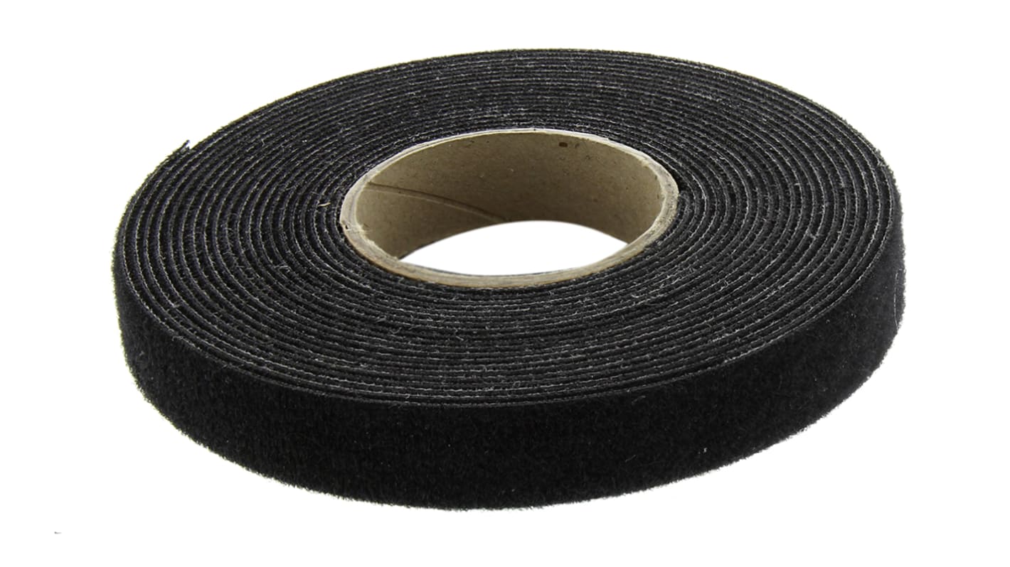 RS PRO Hook & Loop Tape, 5m x 16 mm, Black Fabric
