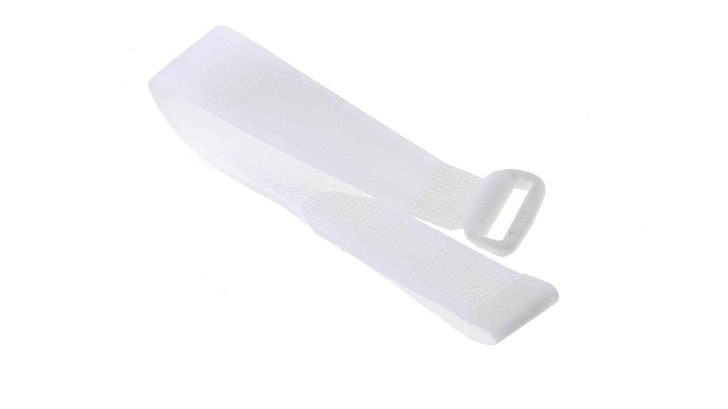 RS PRO Hook & Loop Strap, 300mm x 20 mm, White Fabric, Pk-10