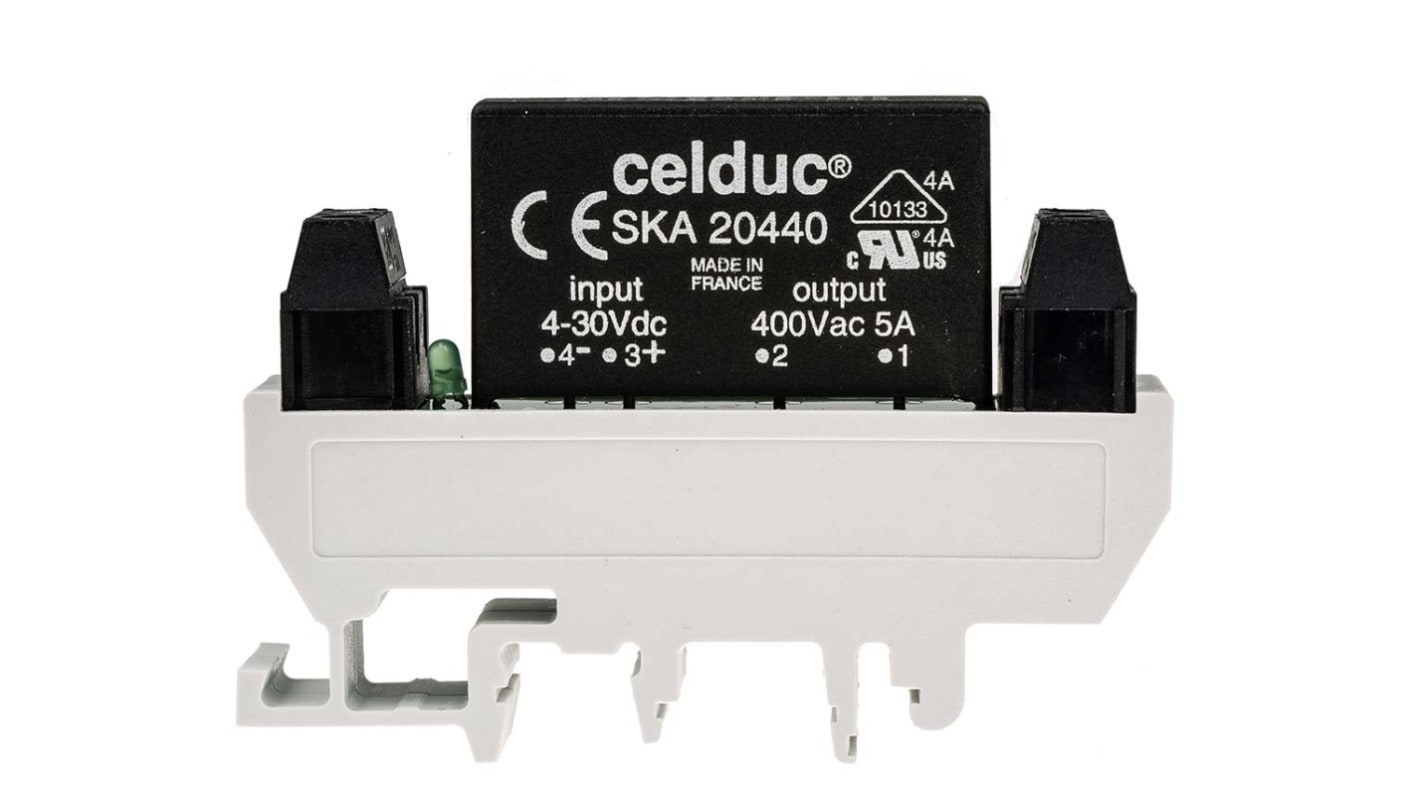 Celduc XK Series Solid State Interface Relay, 240V ac/dc Control, 5 A Load, DIN Rail Mount