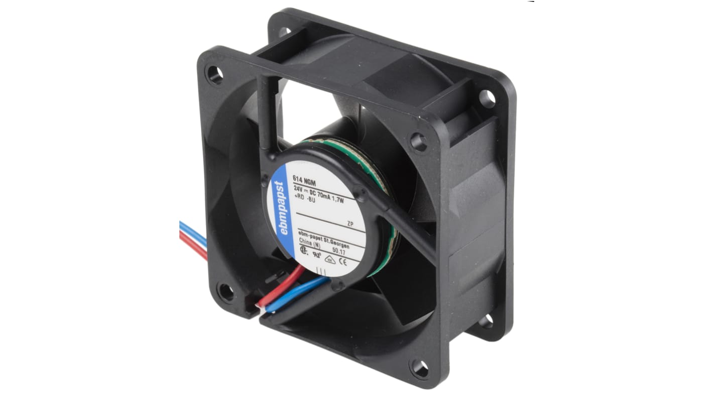 ebm-papst 600 N Series Axial Fan, 24 V dc, DC Operation, 35m³/h, 1.7W, 71mA Max, 60 x 60 x 25mm