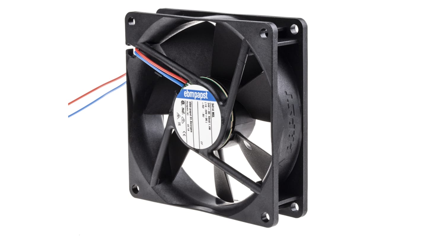 ebm-papst 3400 N Series Axial Fan, 24 V dc, DC Operation, 61m³/h, 1.4W, 58mA Max, 92 x 92 x 25mm