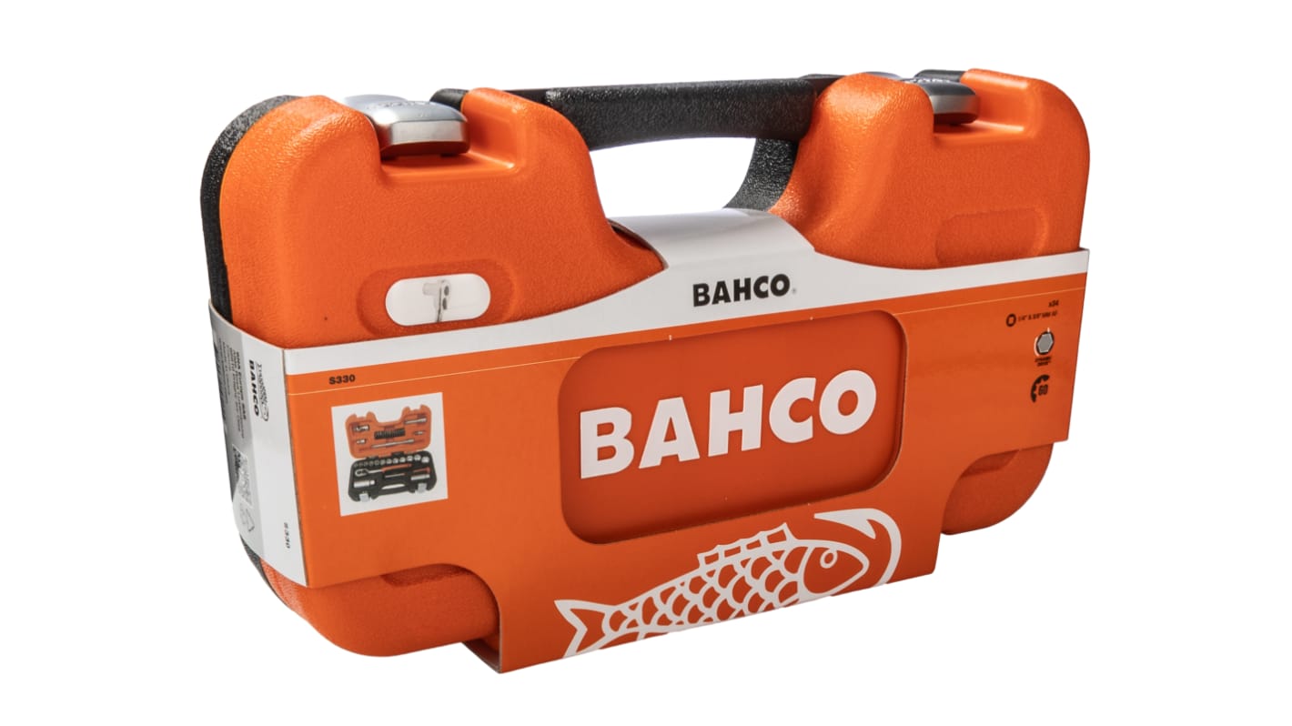 Bahco 34-Piece Metric 1/4 in; 3/8 in Standard Socket/Bit Set with Ratchet, 6 point; Hex Bit; Phillips Bit; Slotted Bit