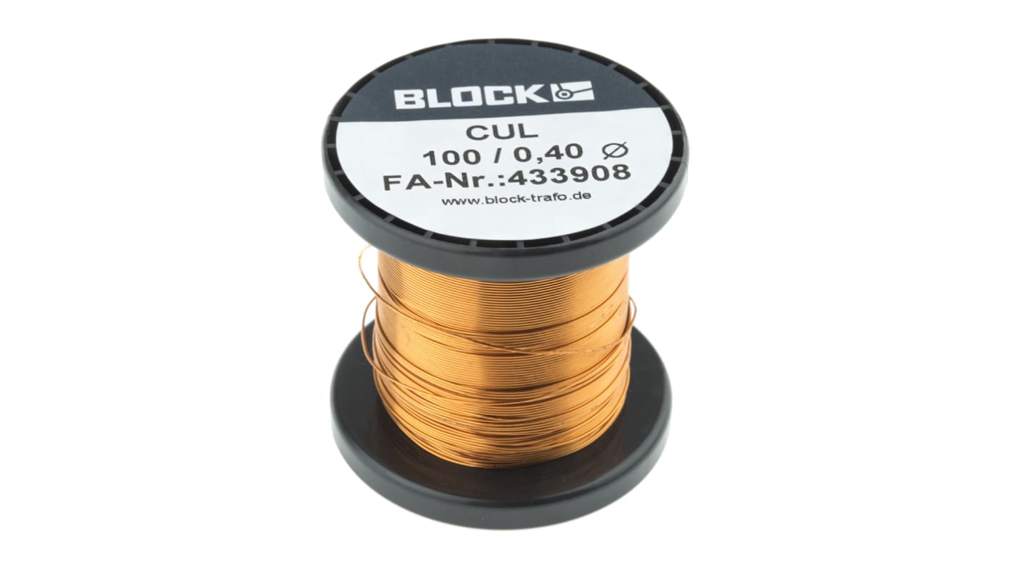 Block CUL100 Kupferdraht PUR Lackdraht Ø 0.4mm / 0,13 mm² 26 AWG, Spule 69m