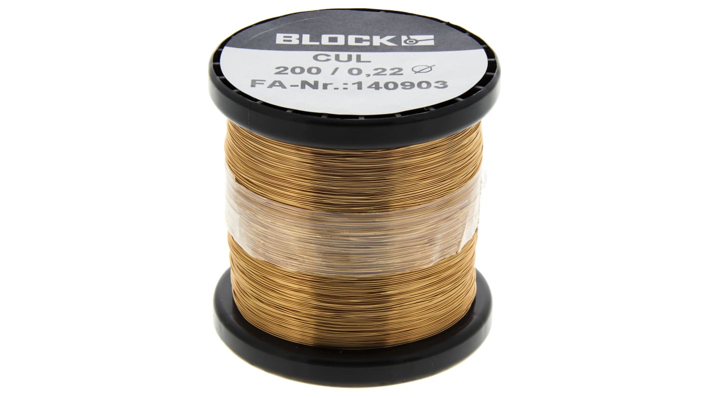 Alambre de cobre Block CUL200, sección 0,04 mm² / 31 AWG, Ø 0.22mm, long. 429m, acabado esmaltado