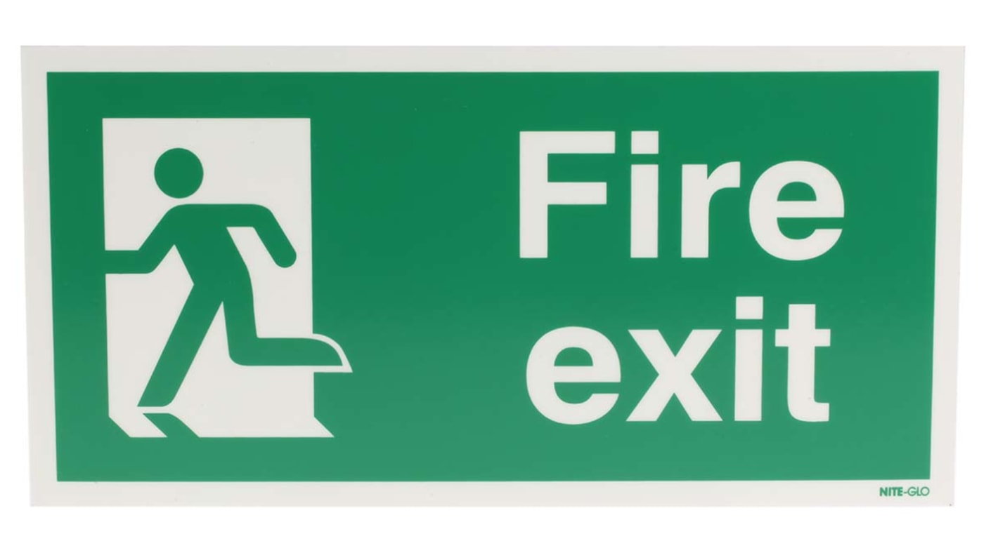 出口標識 RS PRO Fire Exit 英語語 PVC 緑/白 300mm サイン x 150 mm