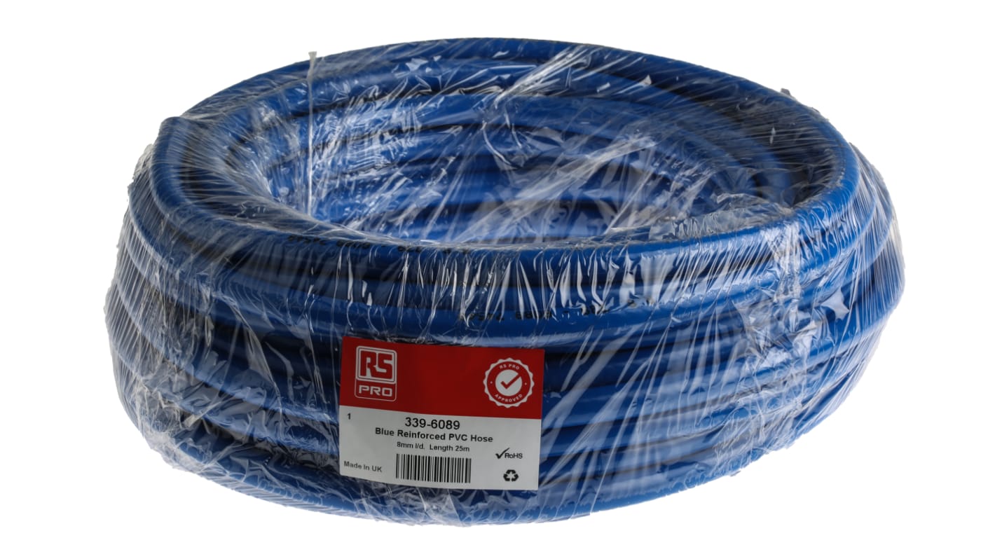 RS PRO PVC, Hose Pipe, 8mm ID, 13.5mm OD, Blue, 25m
