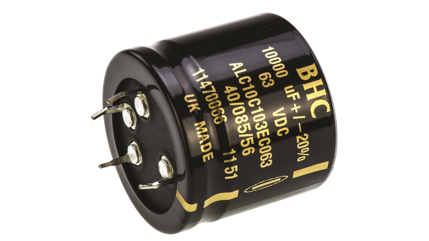 KEMET 10000μF Aluminium Electrolytic Capacitor 63V dc, Snap-In - ALC10C103EC063