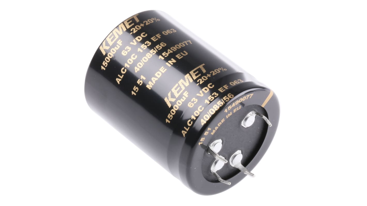 ALC10C153EF063 | KEMET 15000μF,63V dc コンデンサ, スナップ ALC10C153EF063 | KEMET 15000μF,63V dc コンデンサ, スナップ