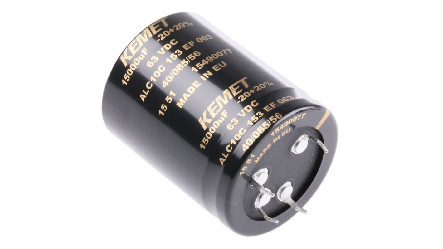 KEMET 15000μF Aluminium Electrolytic Capacitor 63V dc, Snap-In - ALC10C153EF063