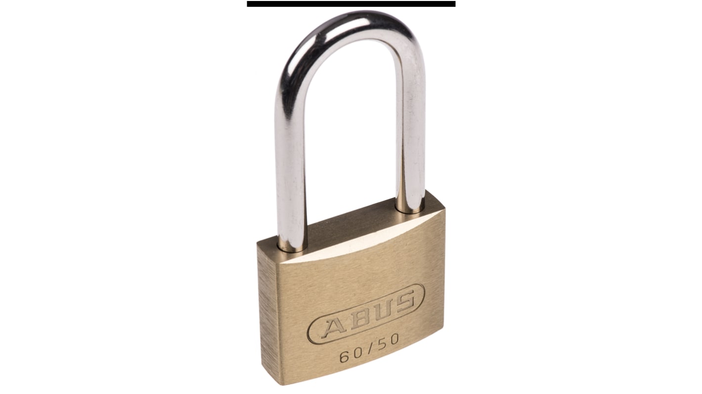 ABUS 钥匙锁挂锁, Φ7mmx50mm锁钩, 黄铜，钢制, 室内/室外, 耐风雨, 黄铜