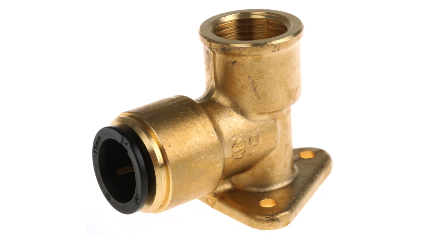 JG Speedfit Brass Pipe Fitting, 90° Push Fit Wall Plate Elbow Adapter, Female 1/2in to Female 15mm