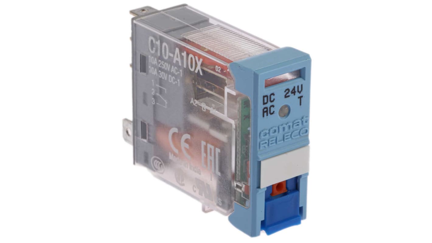 Releco 功率继电器, 24V 直流线圈, 10A切换, SPDT, 1极, 插入式安装, 银合金触点, C10系列