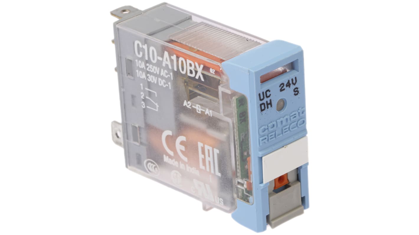 Releco 功率继电器, 24V 交流/直流线圈, 10A切换, SPDT, 1极, 插入式安装, 银合金触点, C10系列