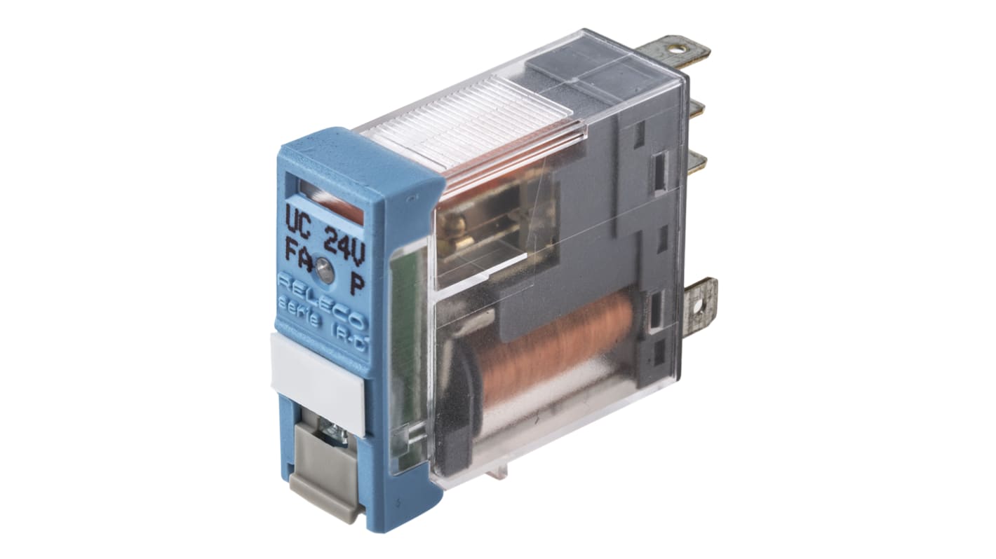 Relé de potencia sin enclavamiento Releco C10 de 1 polo, SPDT, bobina 24V ac, 6A, Montaje en PCB