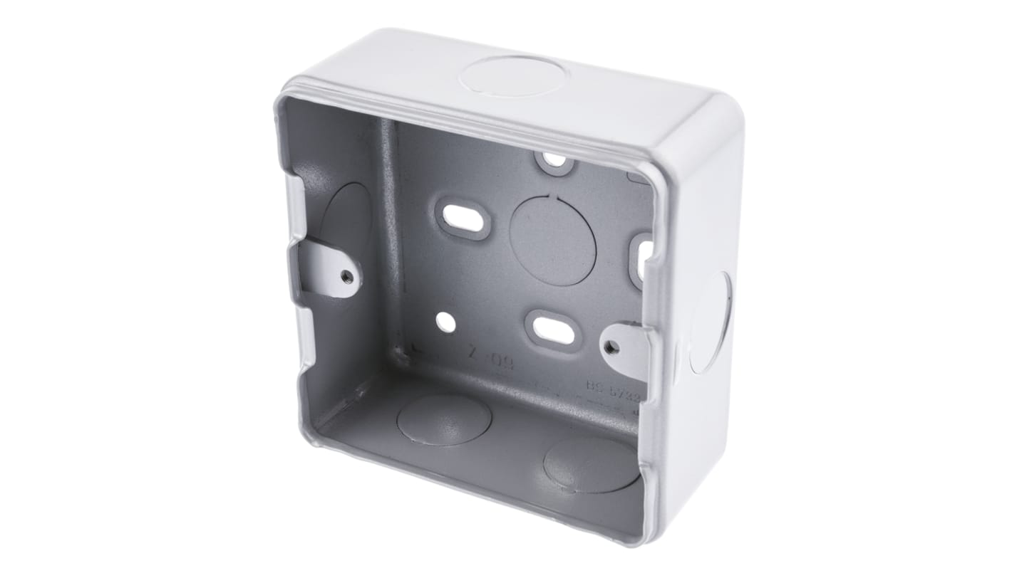 MK Electric Metalclad Silver Aluminium Back Box, BS, IP20, 1 Gangs, 86 x 86 x 38mm