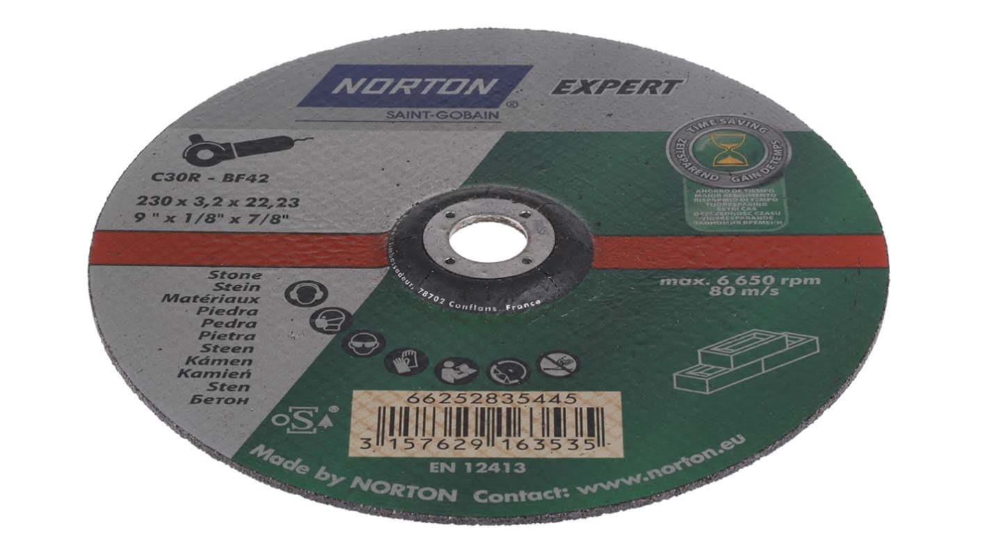 Norton Cutting Disc Silicon Carbide Cutting Disc, 230mm x 3.2mm Thick, P30 Grit, Expert, 5 in pack