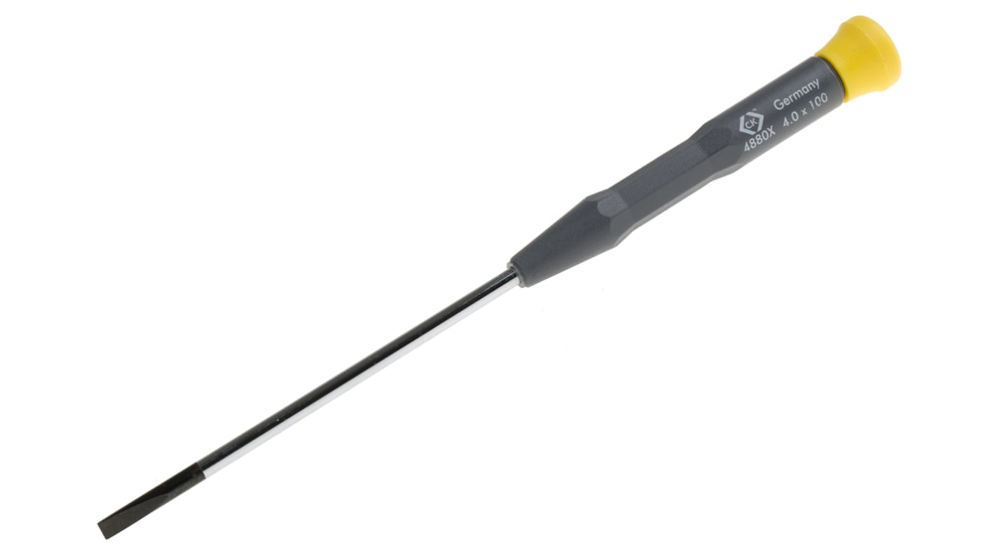 CK Flat Screwdriver, 4 mm Tip, 100 mm Blade, 197 mm Overall