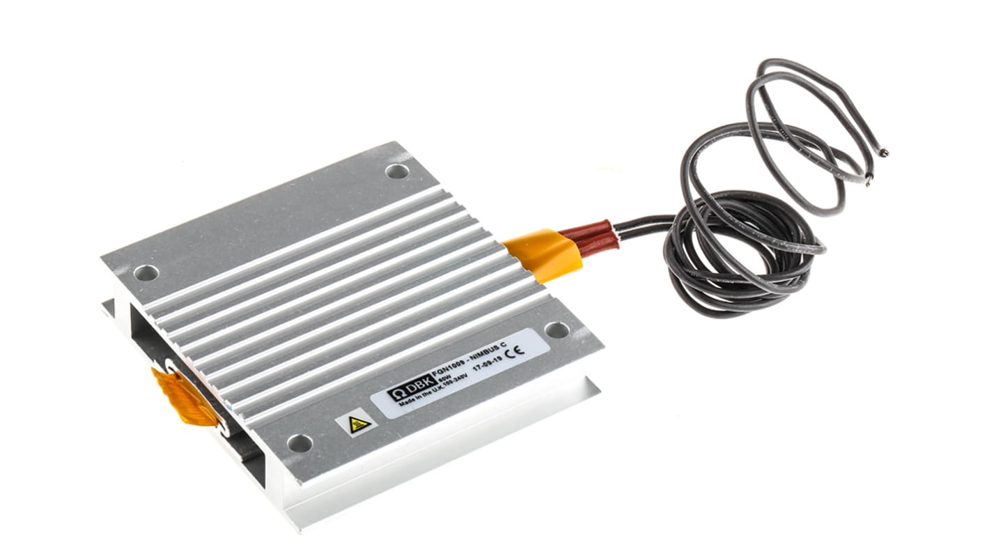 Resistencia calefactora DBK Enclosures de 60W, alim. 100 → 240V ac, dim. 15mm, x 80mm, x 75mm