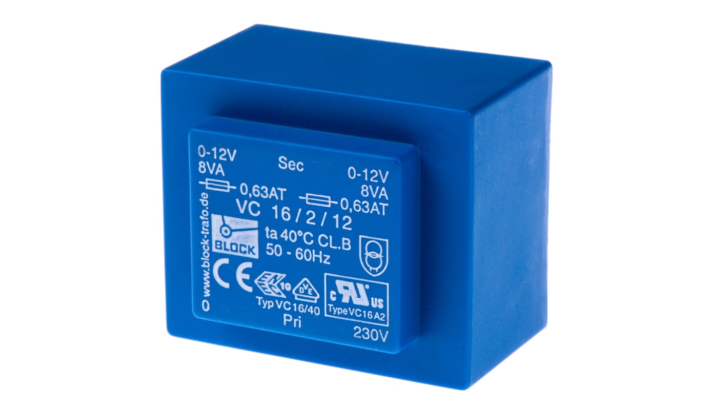 Block 12V ac 2 Output Through Hole PCB Transformer, 16VA